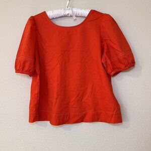 LOFT Puff Sleeve Size Medium Red White Round Neck Short Sleeve Shirt